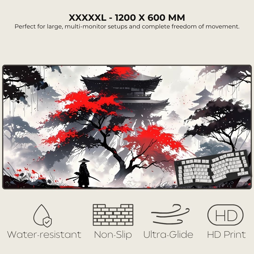 XXXXXL mousepad with Japanese-themed design featuring a pagoda and a red tree.
