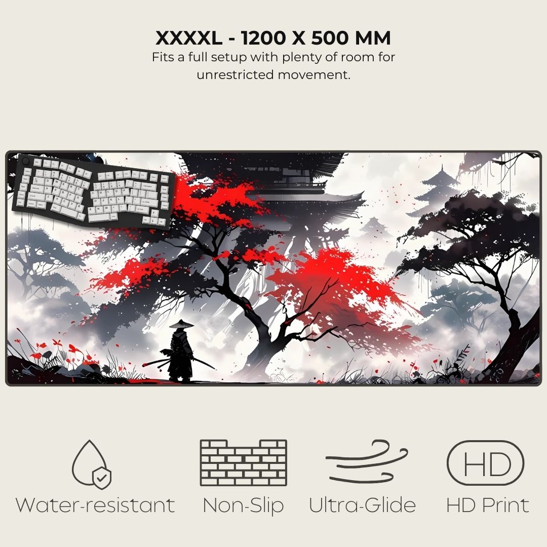 XXXXL mousepad with Japanese-themed design featuring a pagoda and a red tree.
