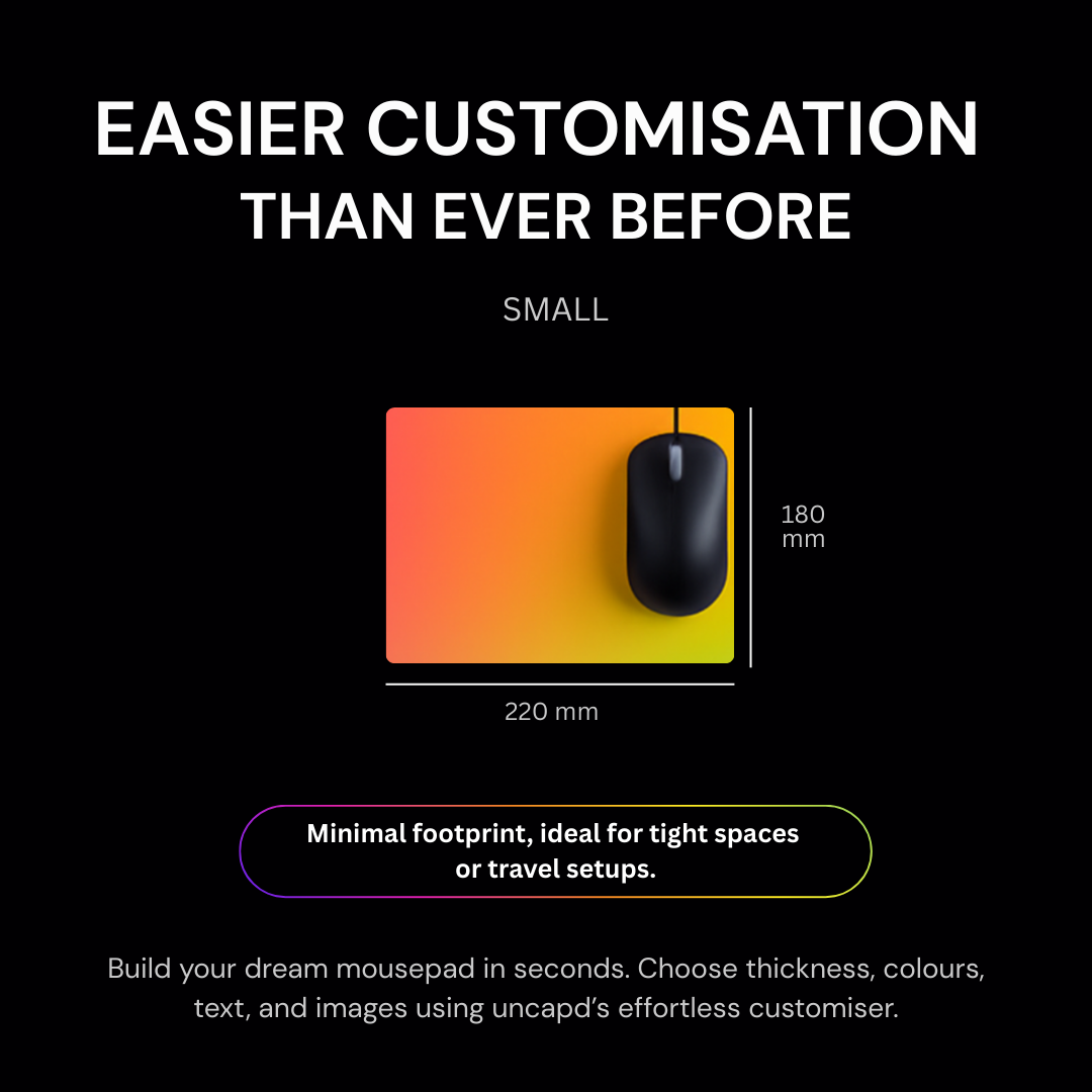Colorful mouse pad with a mouse on a black background, showcasing customizable features.