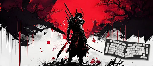 Asian-inspired XXXXXL mouse pad of a warrior with a red background.