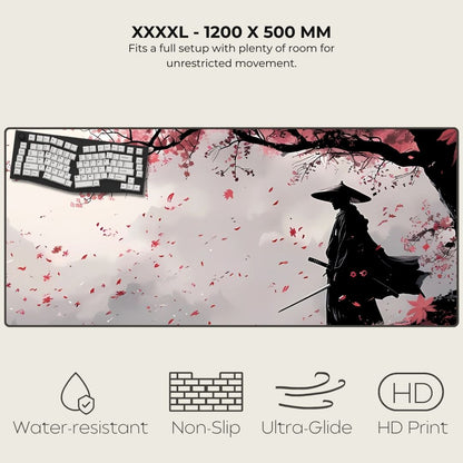 XXXXL mouse pad with cherry blossom design and a samurai silhouette.