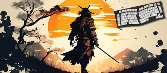 Samurai warrior silhouette with a sunset in the background.