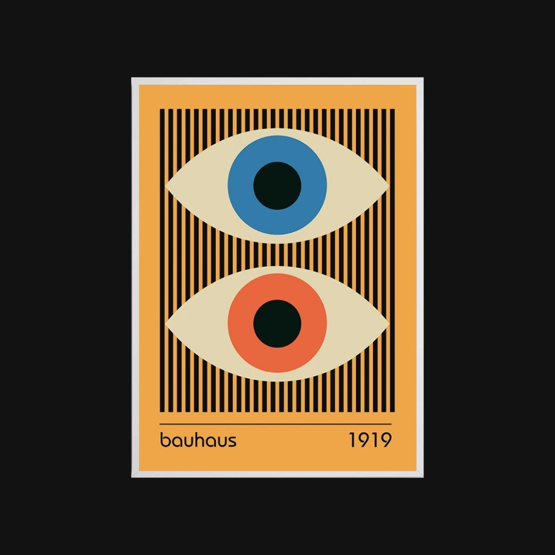 Bauhaus design with abstract eyes on a black background