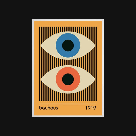 Bauhaus design with abstract eyes on a black background