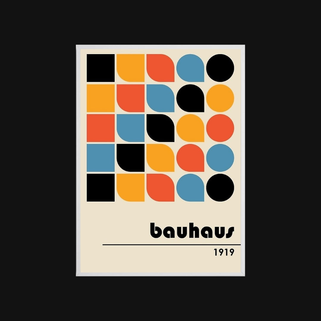 Poster with geometric design and 'bauhaus 1919' text on a black background