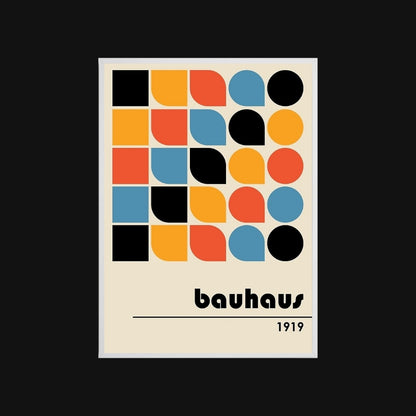 Poster with geometric design and 'bauhaus 1919' text on a black background