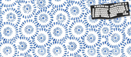 Patterned desk mat with a keyboard on a white background