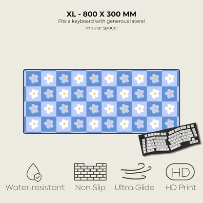 Floral patterned mouse pad with keyboard on a light gray background