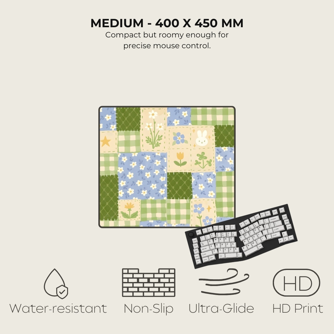 Floral patterned mouse pad with keyboard on a light beige background