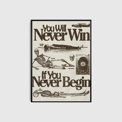 Poster with skeleton illustration and text on a white background