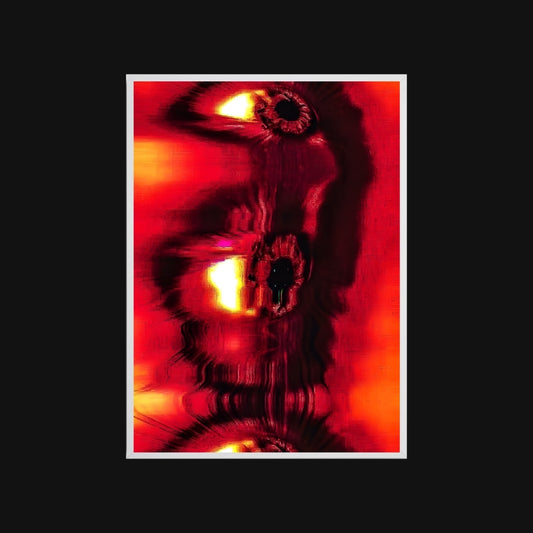 Abstract art with red and black colors on a black background