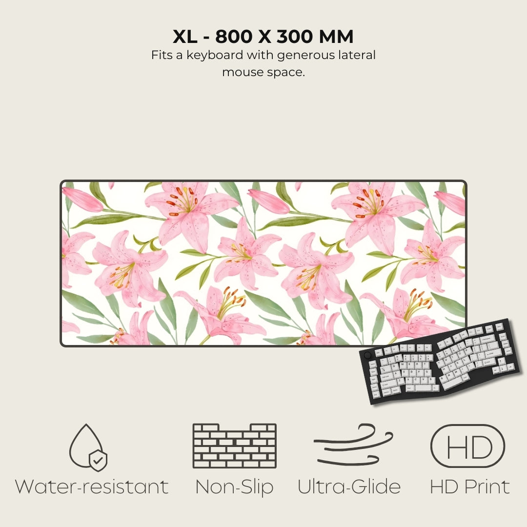 Floral mouse pad with keyboard on a light gray background
