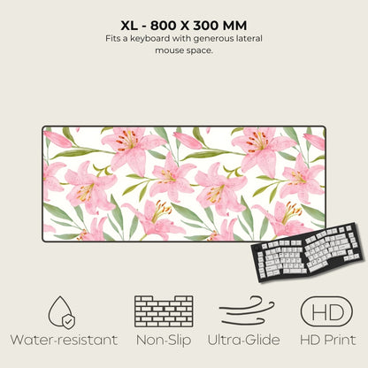Floral mouse pad with keyboard on a light gray background