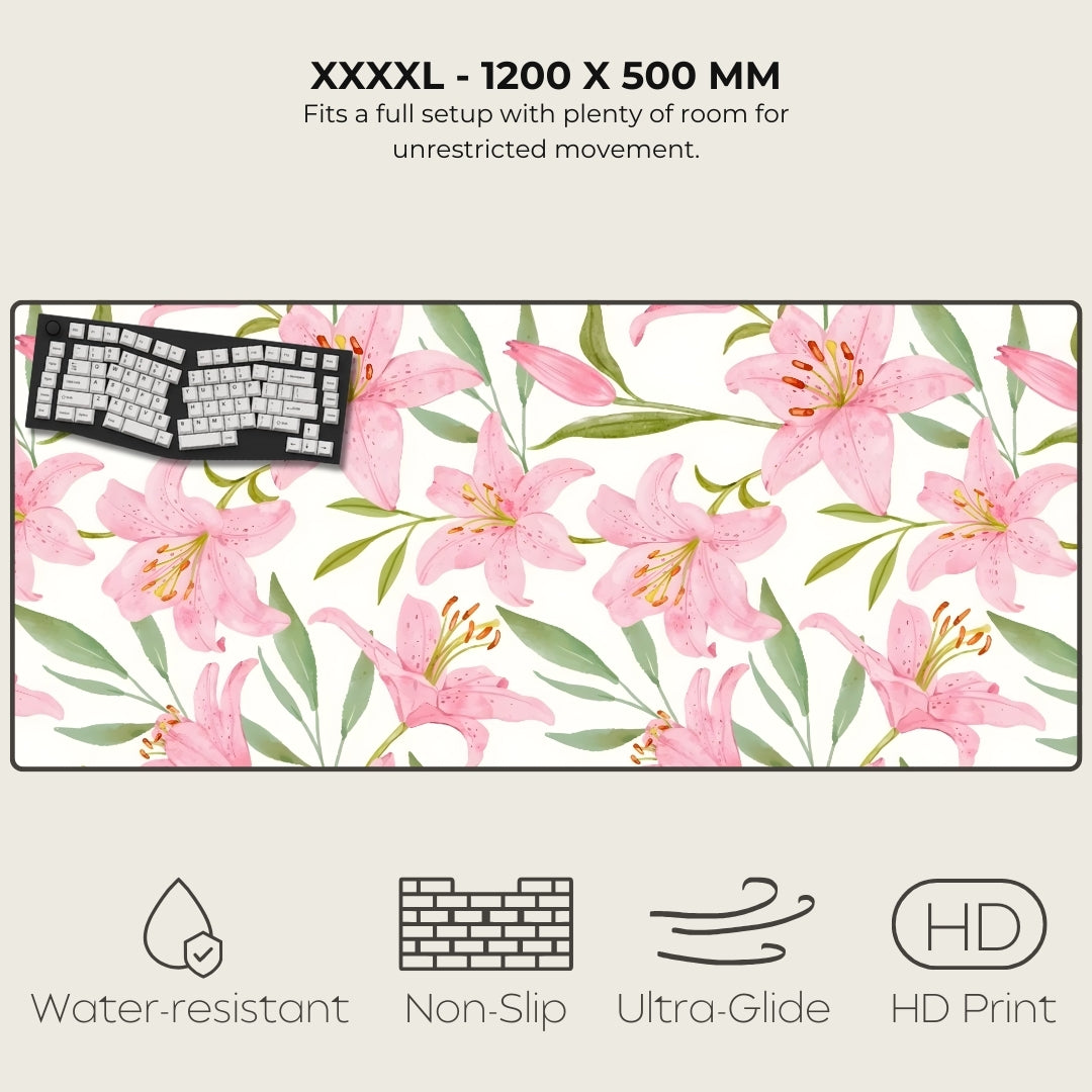 Floral mouse pad with keyboard on a white background