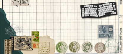 Collage of vintage stamps and postcards on a textured background