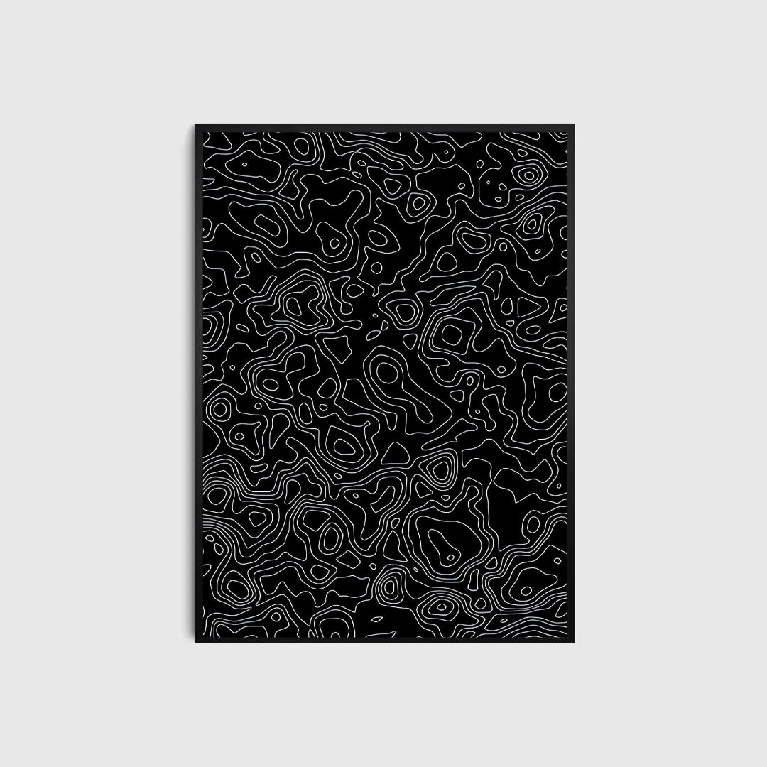 Black and white abstract poster on a black background