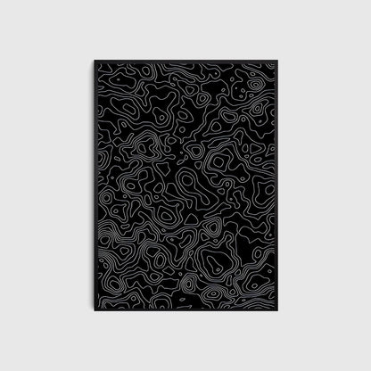 Black and white abstract poster on a black background