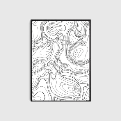 Framed artwork with abstract black and white pattern on a light gray background