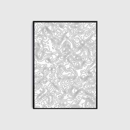 Framed artwork with black and white abstract pattern on a light gray background