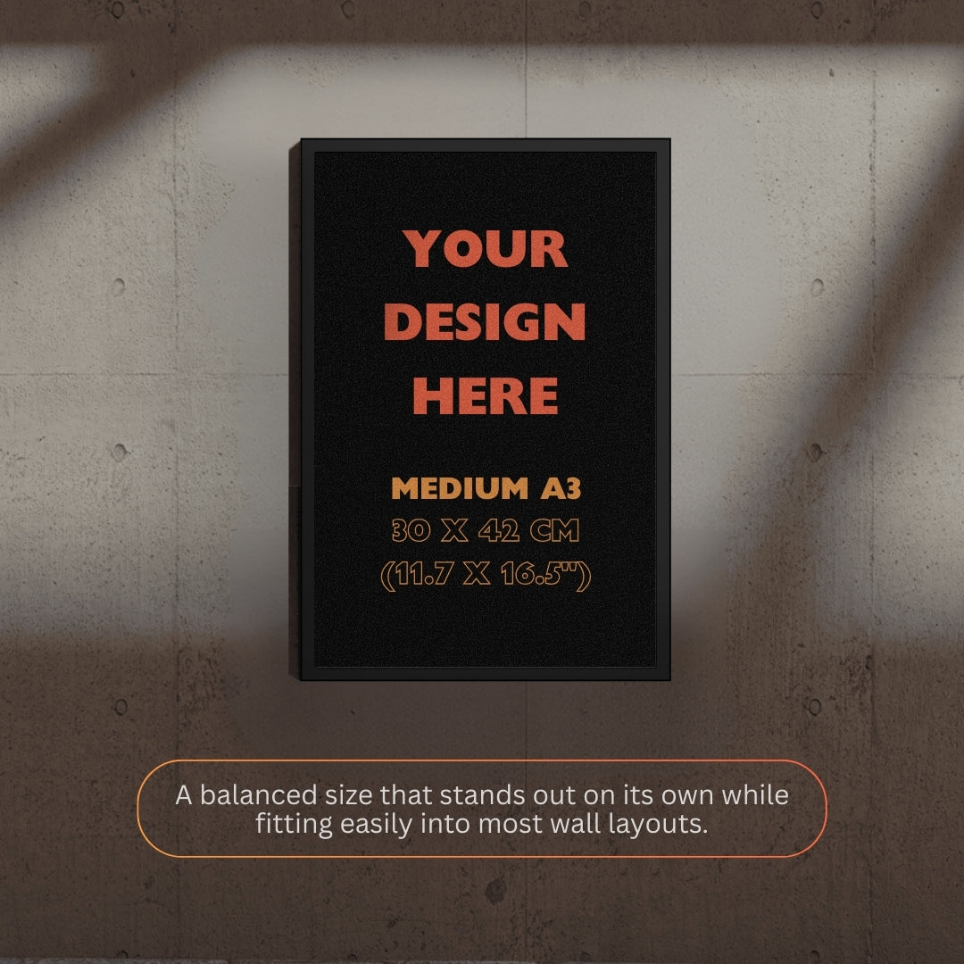 Black frame with text on a textured wall background