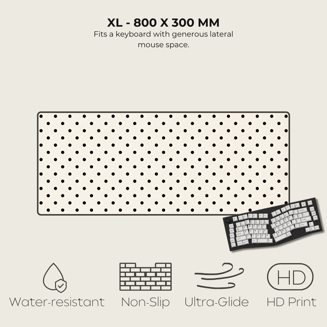 Large mouse pad with dimensions 800 x 300 mm, featuring a keyboard on a beige background.