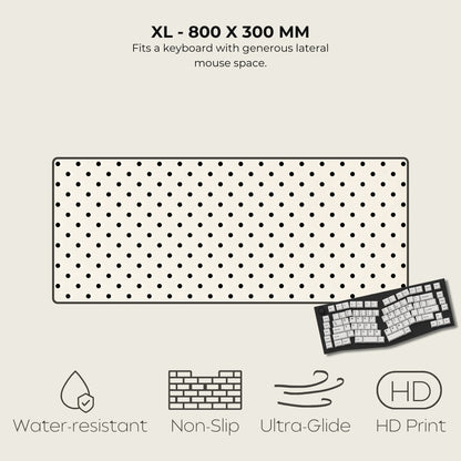 Large mouse pad with dimensions 800 x 300 mm, featuring a keyboard on a beige background.