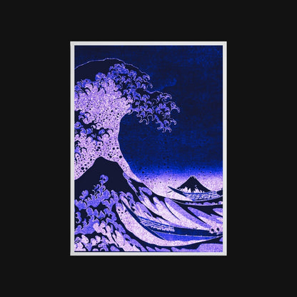 Blue wave art print on a black background