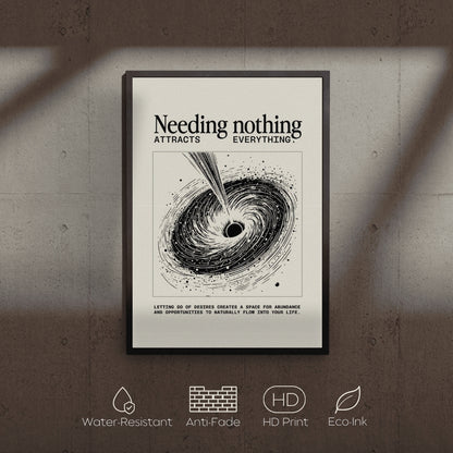 Framed poster with motivational quote on a textured wall