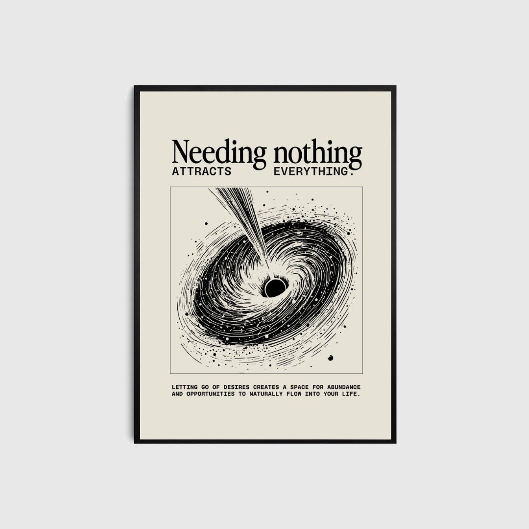 Framed poster with black and white design and motivational text on a beige background