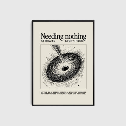 Framed poster with black and white design and motivational text on a beige background