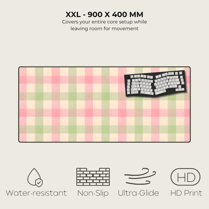Checkered mouse pad with keyboard illustration on a light gray background
