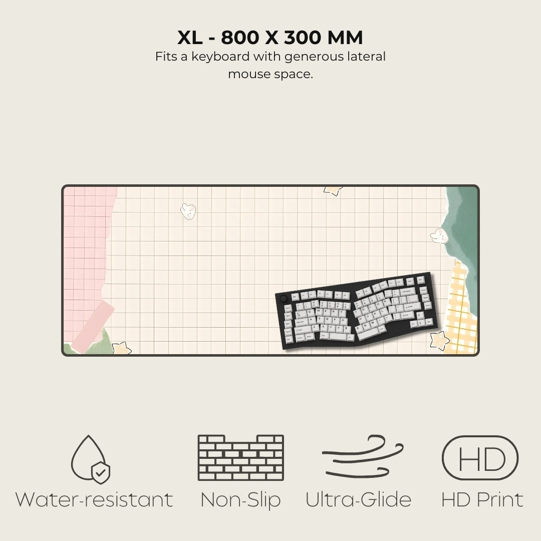 Large mouse pad with dimensions 800 x 300 mm, featuring a keyboard on top.
