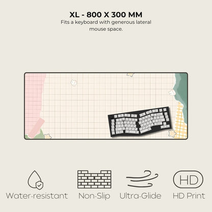 Large mouse pad with dimensions 800 x 300 mm, featuring a keyboard on top.