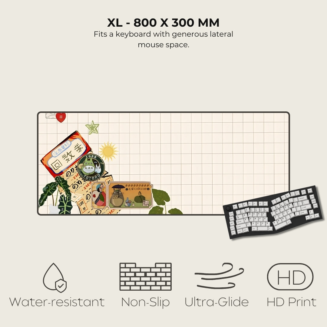 Large mouse pad with gaming design and keyboard on a light gray background