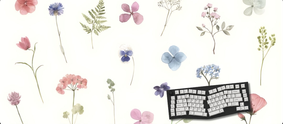 Mousepad with keyboard with floral design on a white background