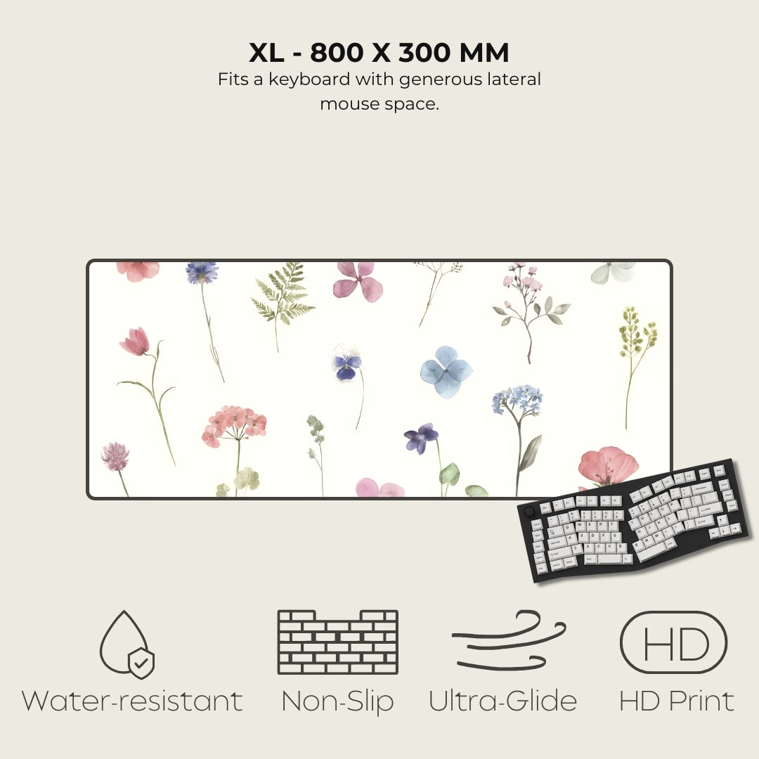 Floral design mouse pad with keyboard on a light background