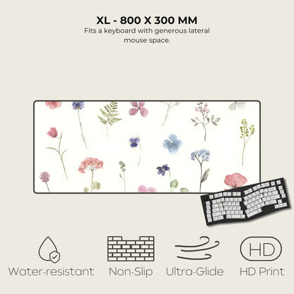 Floral design mouse pad with keyboard on a light background