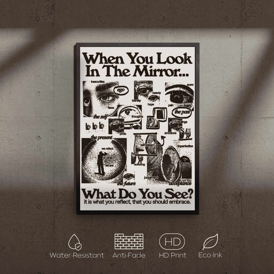 Poster with text and images on a textured wall