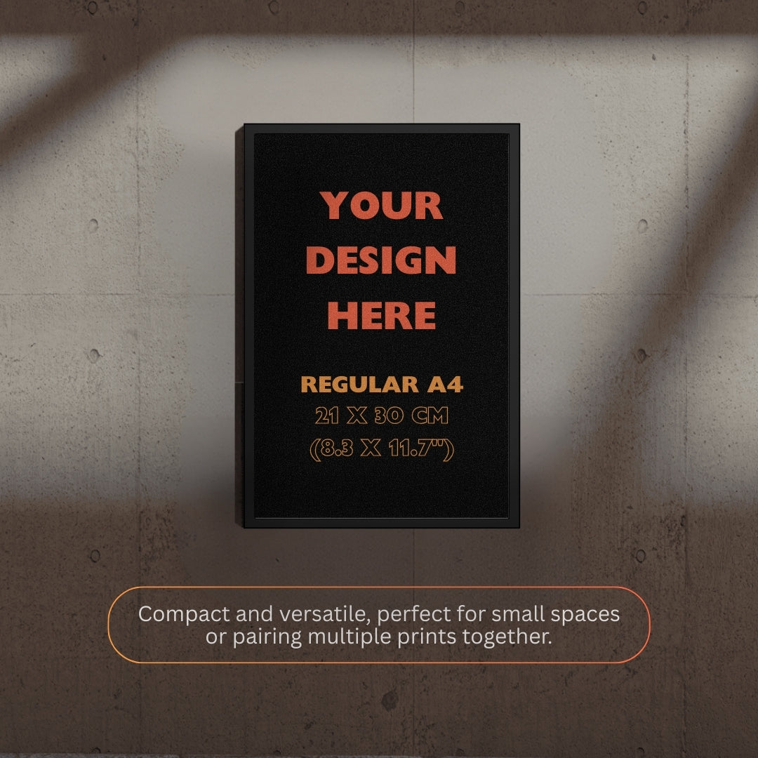 Black frame with text on a textured wall background