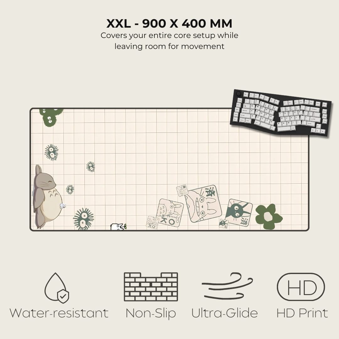 Large gaming mouse pad with cartoon designs on a white background