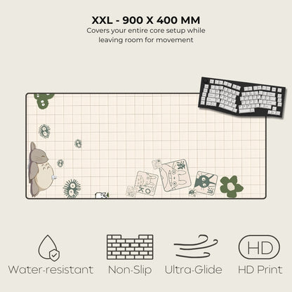 Large gaming mouse pad with cartoon designs on a white background