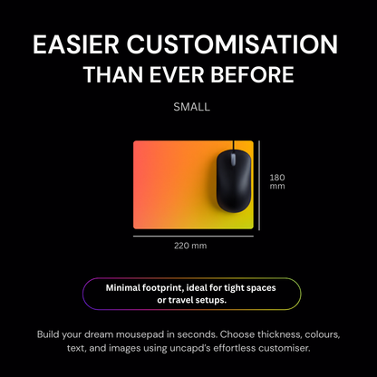 Colorful mouse pad with a mouse on a black background, showcasing customizable features.