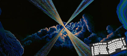 Mousepad with abstract blue design and keyboard