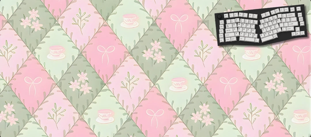 Floral patterned mouse pad with a keyboard on a black background