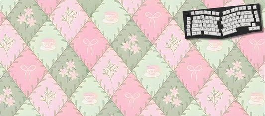 Floral patterned mouse pad with a keyboard on a black background