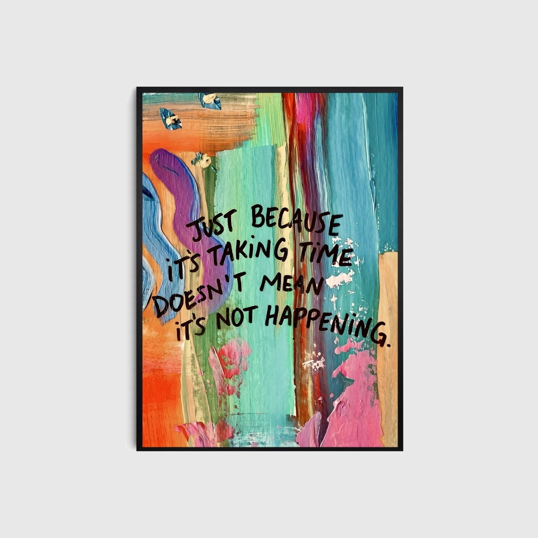 Colorful abstract poster with motivational quote on a light gray background