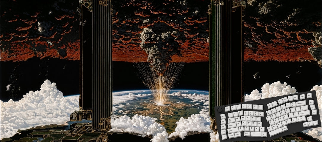 Futuristic landscape mousepad with advanced technology and a planet in the background