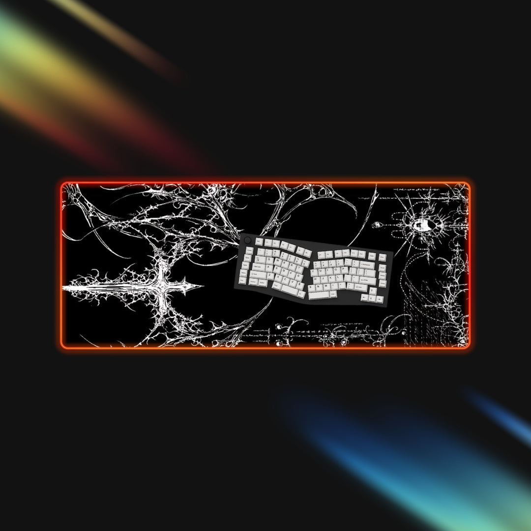 Gaming RGB mouse pad with a keyboard design on a dark background