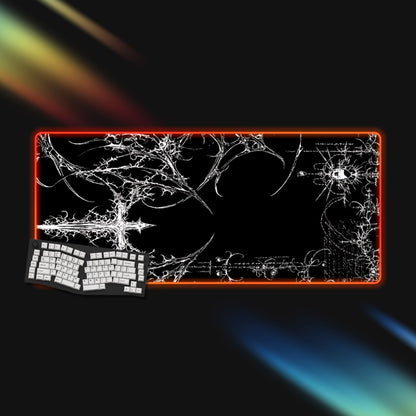 Gaming RGB mouse pad with artistic design on a dark background